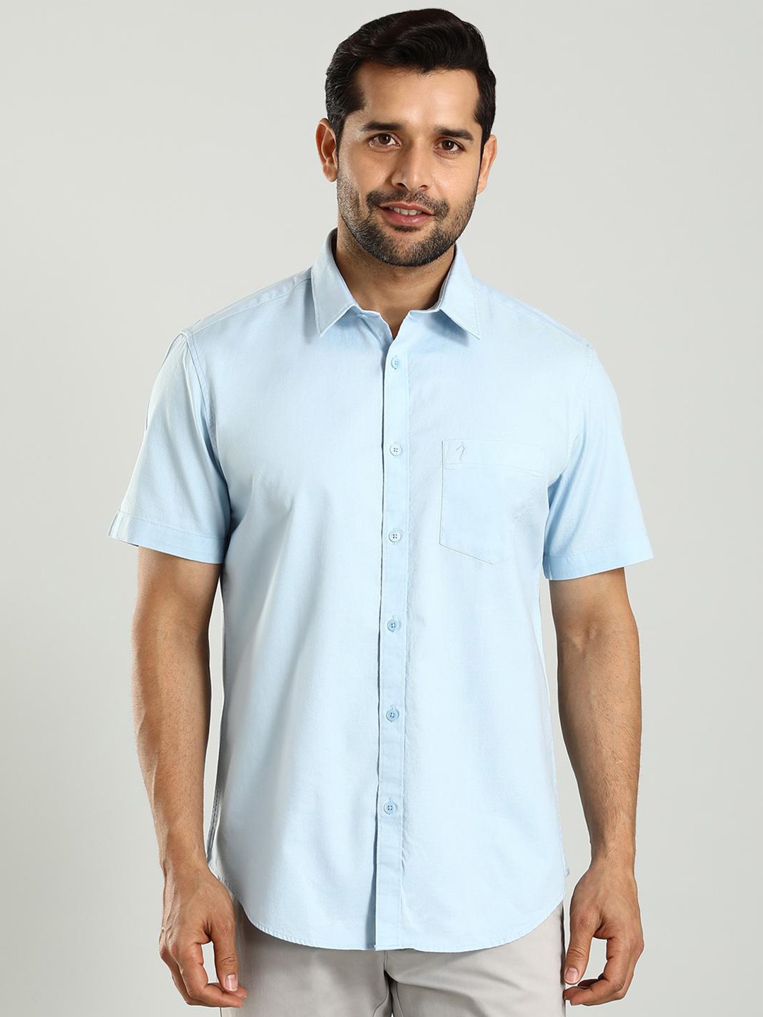 

Indian Terrain Classic Slim Fit Spread Collar Cotton Shirt, Blue
