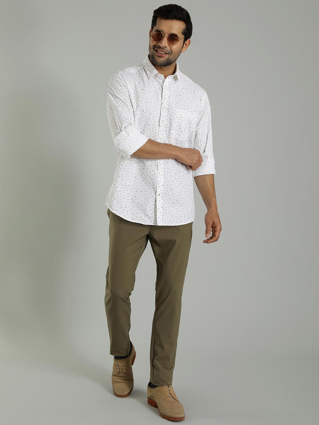 

Indian Terrain Slim Fit Floral Printed Pure Cotton Casual Shirt, White