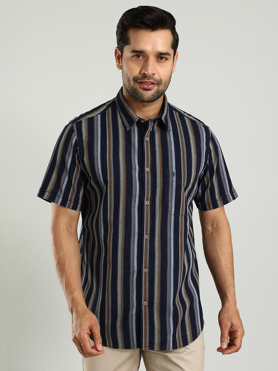 

Indian Terrain Classic Slim Fit Striped Cotton Casual Shirt, Brown