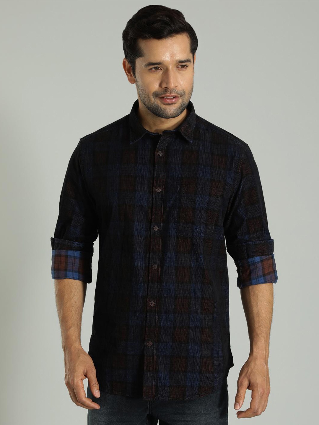 

Indian Terrain India Slim Slim Fit Tartan Checked Cotton Opaque Casual Shirt, Brown