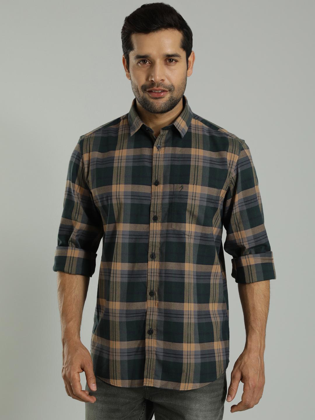 

Indian Terrain India Slim Tartan Checked Spread Collar Cotton Shirt, Green