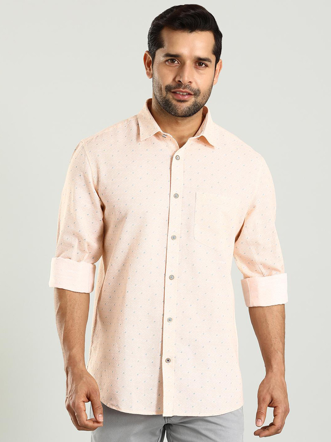 

Indian Terrain Classic Slim Fit Micro Ditsy Printed Casual Shirt, Yellow