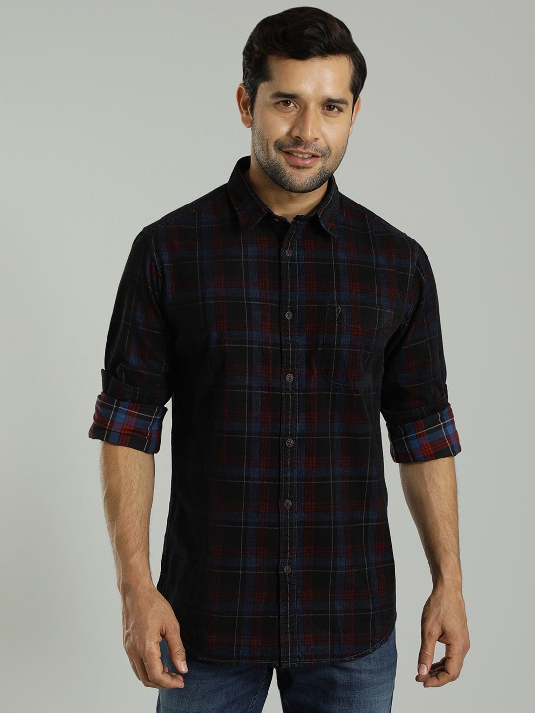 

Indian Terrain India Slim Slim Fit Tartan Checks Button-Down Collar Casual Shirt, Blue