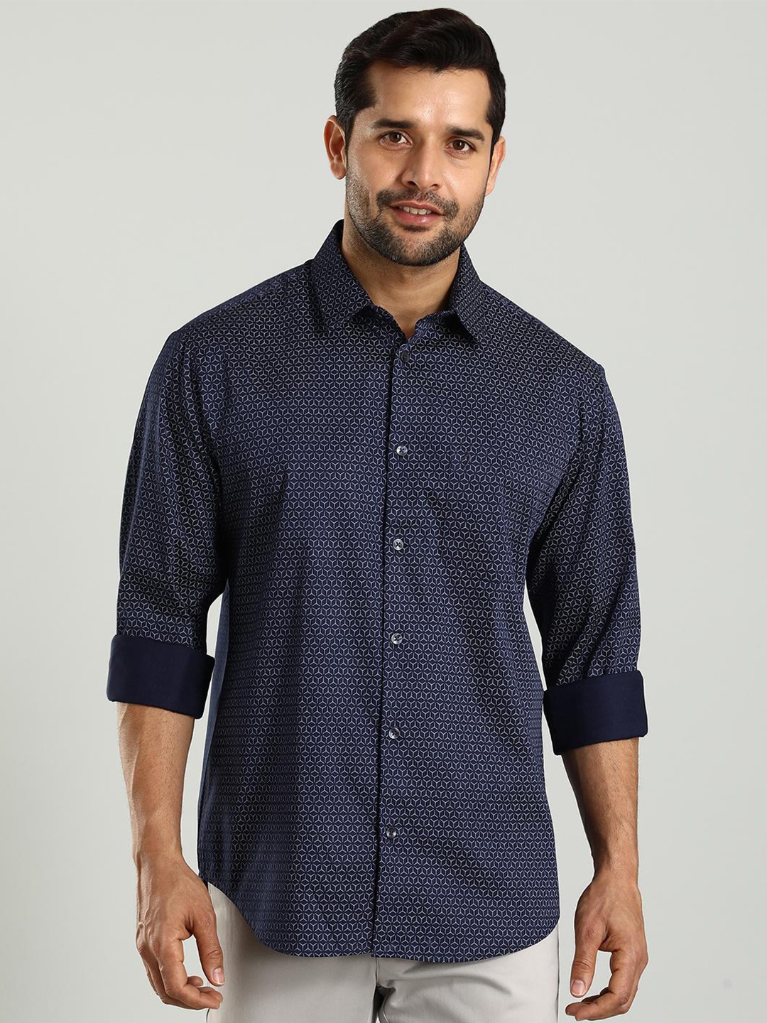 

Indian Terrain Classic Slim Fit Cotton Printed Casual Shirt, Blue
