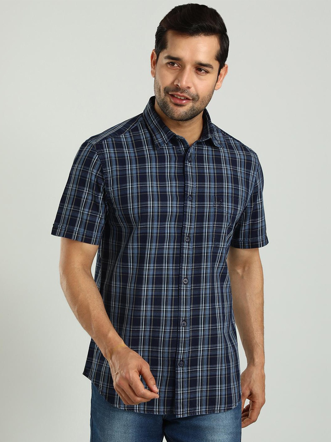 

Indian Terrain Classic Slim Fit Tartan Checked Cotton Casual Shirt, Brown