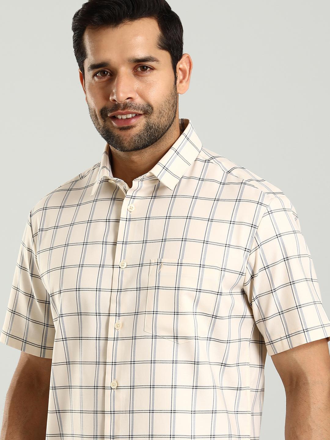 

Indian Terrain Classic Slim Fit Windowpane Checks Pure Cotton Casual Shirt, Yellow