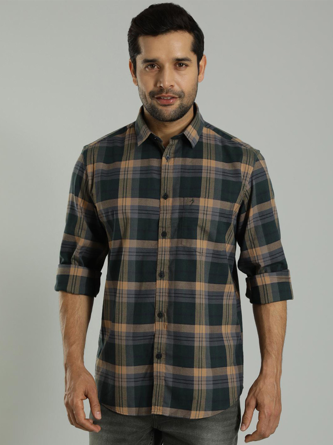 

Indian Terrain Tartan Checked India Slim Slim Fit Cotton Opaque Casual Shirt, Green