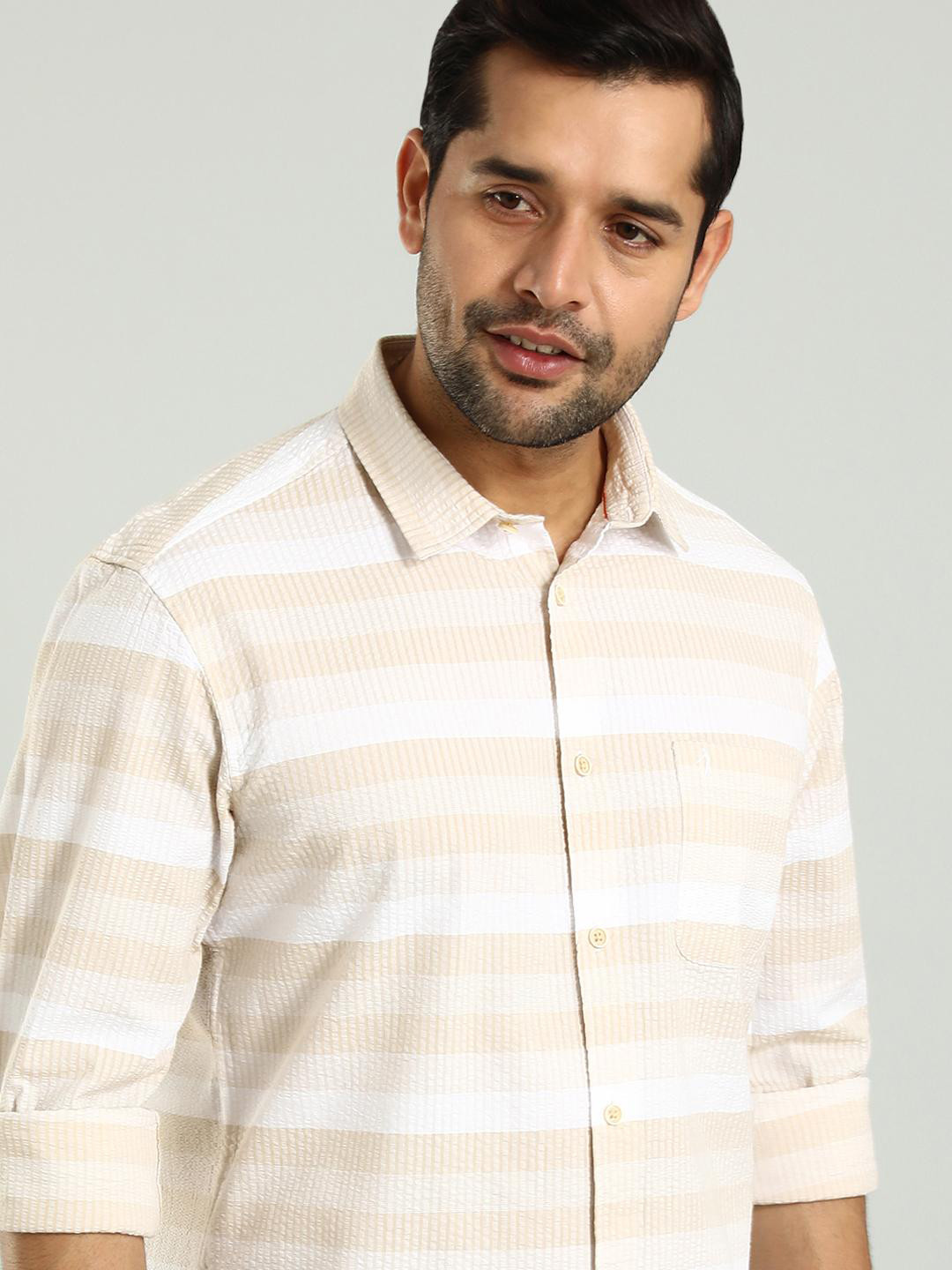 

Indian Terrain Classic Slim Fit Horizontal Stripes Pure Cotton Casual Shirt, White