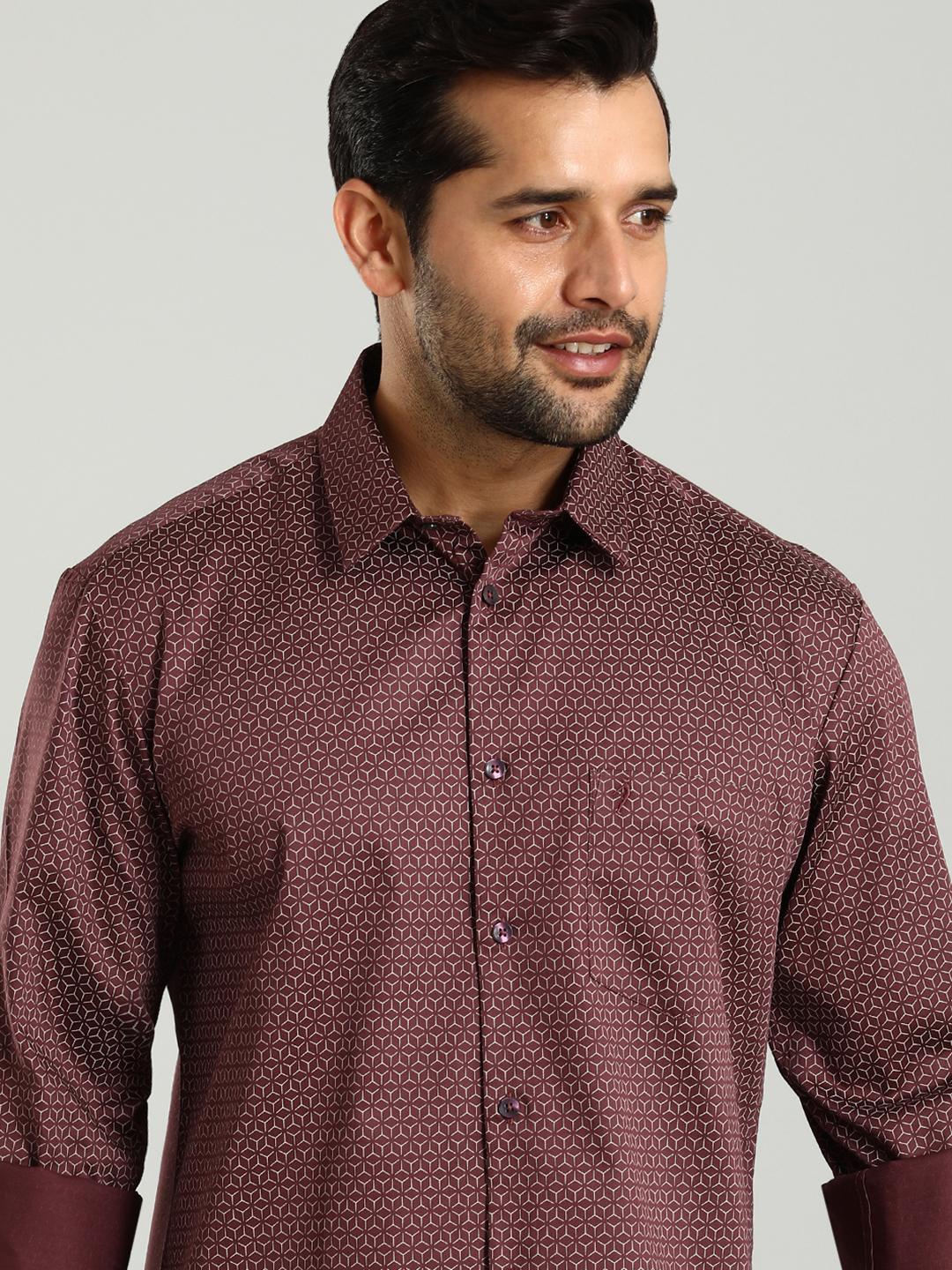 

Indian Terrain Classic Slim Fit Printed Cotton Casual Shirt, Red