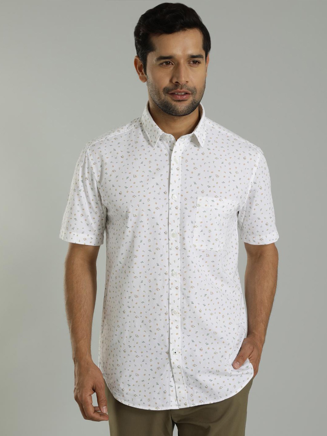 

Indian Terrain India Slim Slim Fit Micro Ditsy Printed Casual Shirt, White