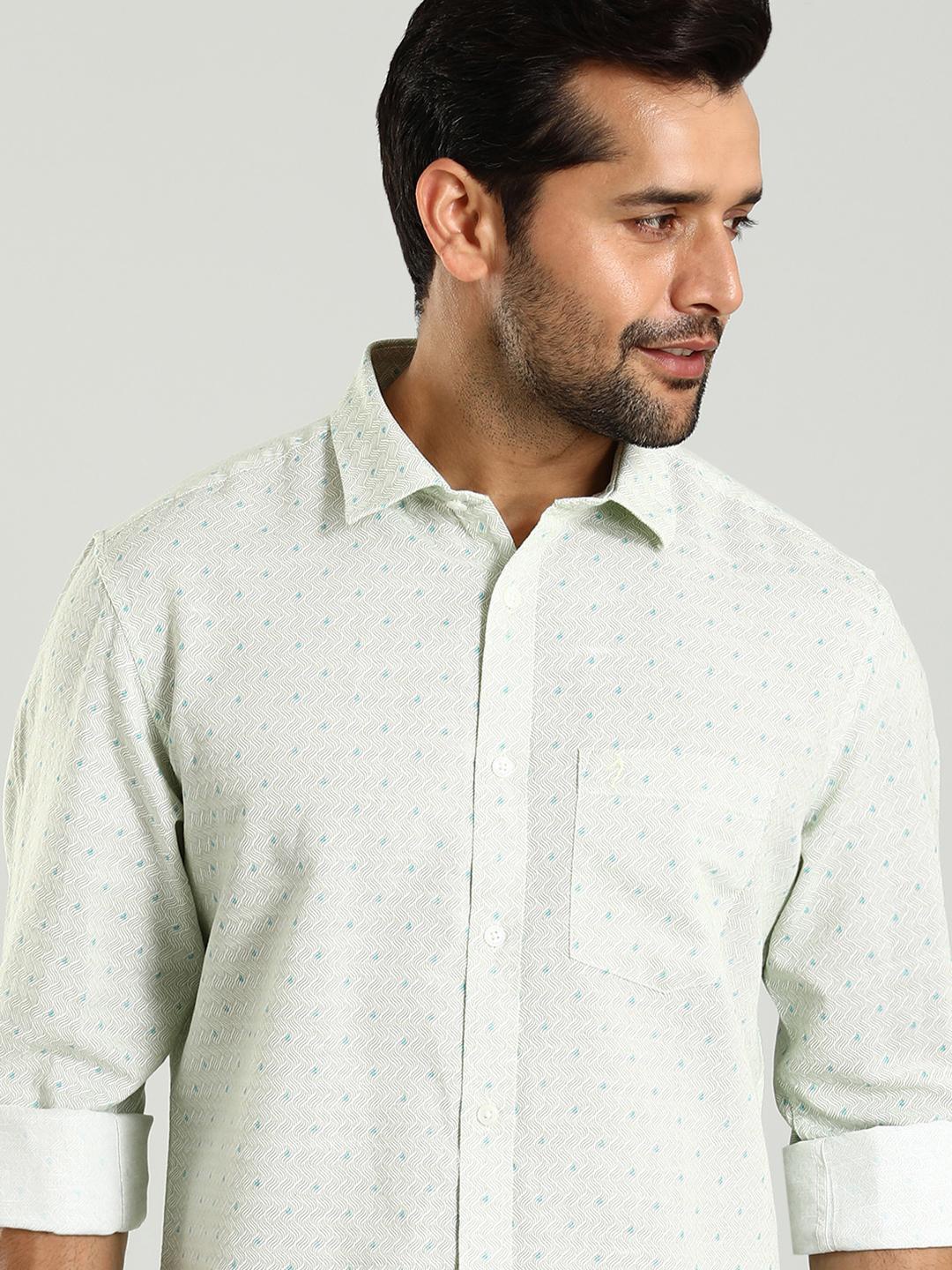 

Indian Terrain Classic Slim Fit Micro Ditsy Printed Cotton Casual Shirt, Green