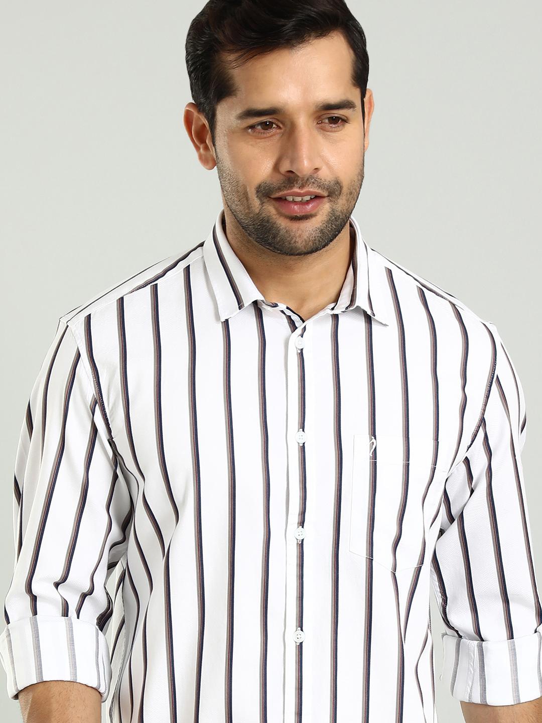 

Indian Terrain Classic Slim Fit Cotton Striped Casual Shirt, White