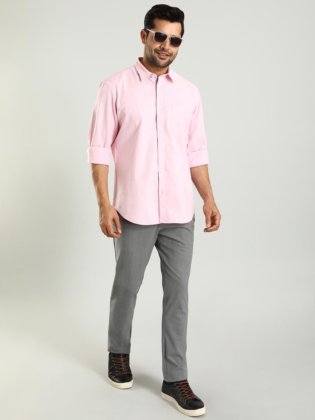 

Indian Terrain Classic Slim Fit Spread Collar Long Sleeves Cotton Casual Shirt, Pink