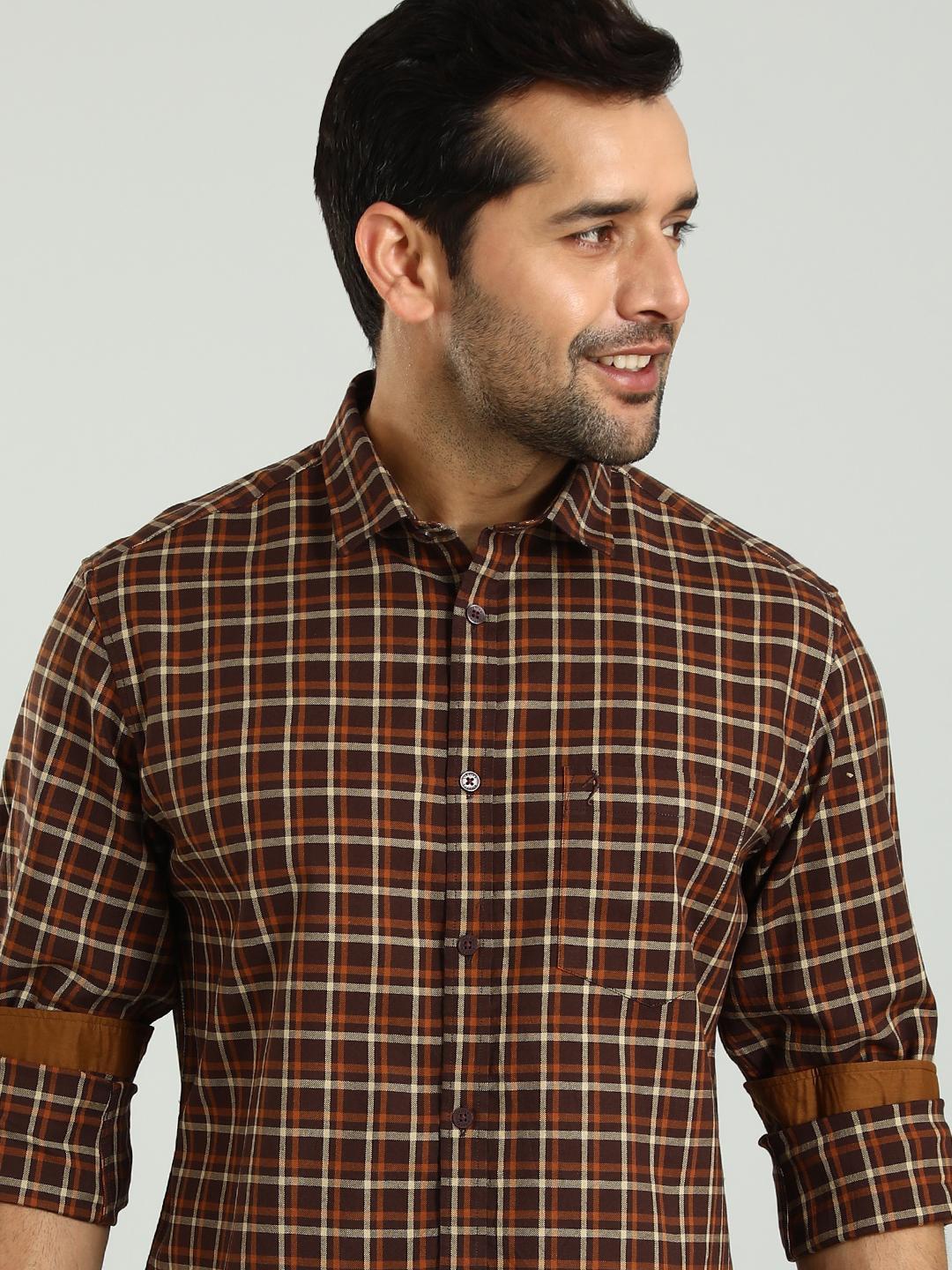 

Indian Terrain Classic Slim Fit Cotton Checked Casual Shirt, Brown