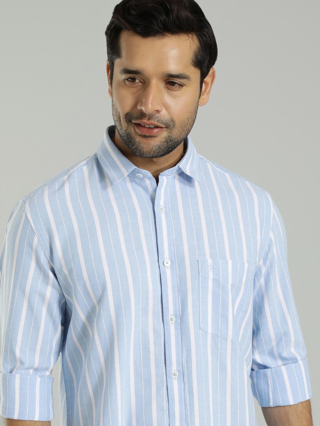 

Indian Terrain Slim Fit Striped Spread Collar Cotton Shirt, Blue