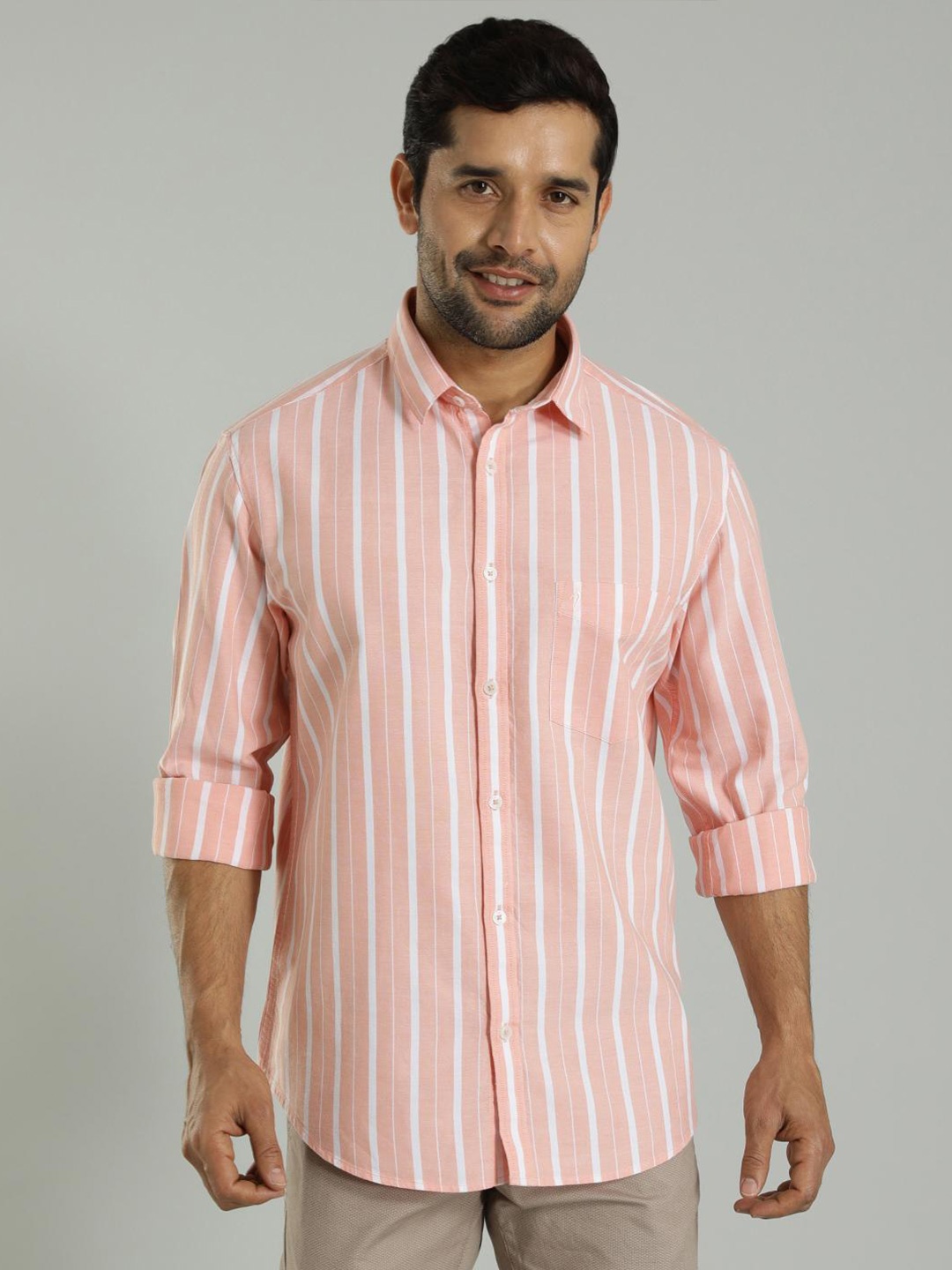 

Indian Terrain India Slim Slim Fit Vertical Stripes Pure Cotton Casual Shirt, Orange