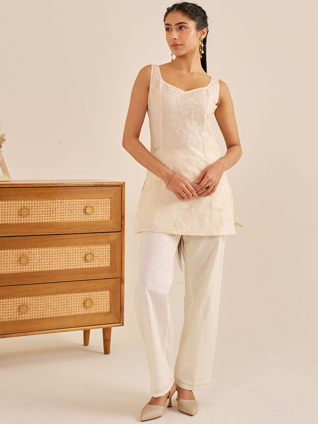 

Alaya By Stage3 Floral Embroidered Cami Kurta, White