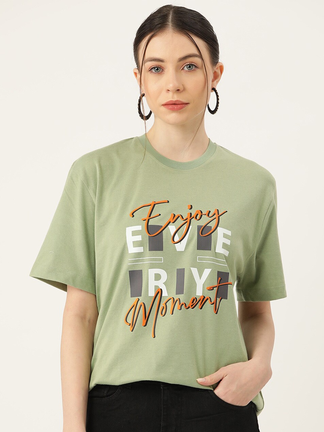 

Slenor Typography Printed Pure Cotton Loose Oversized T-shirt, Lime green