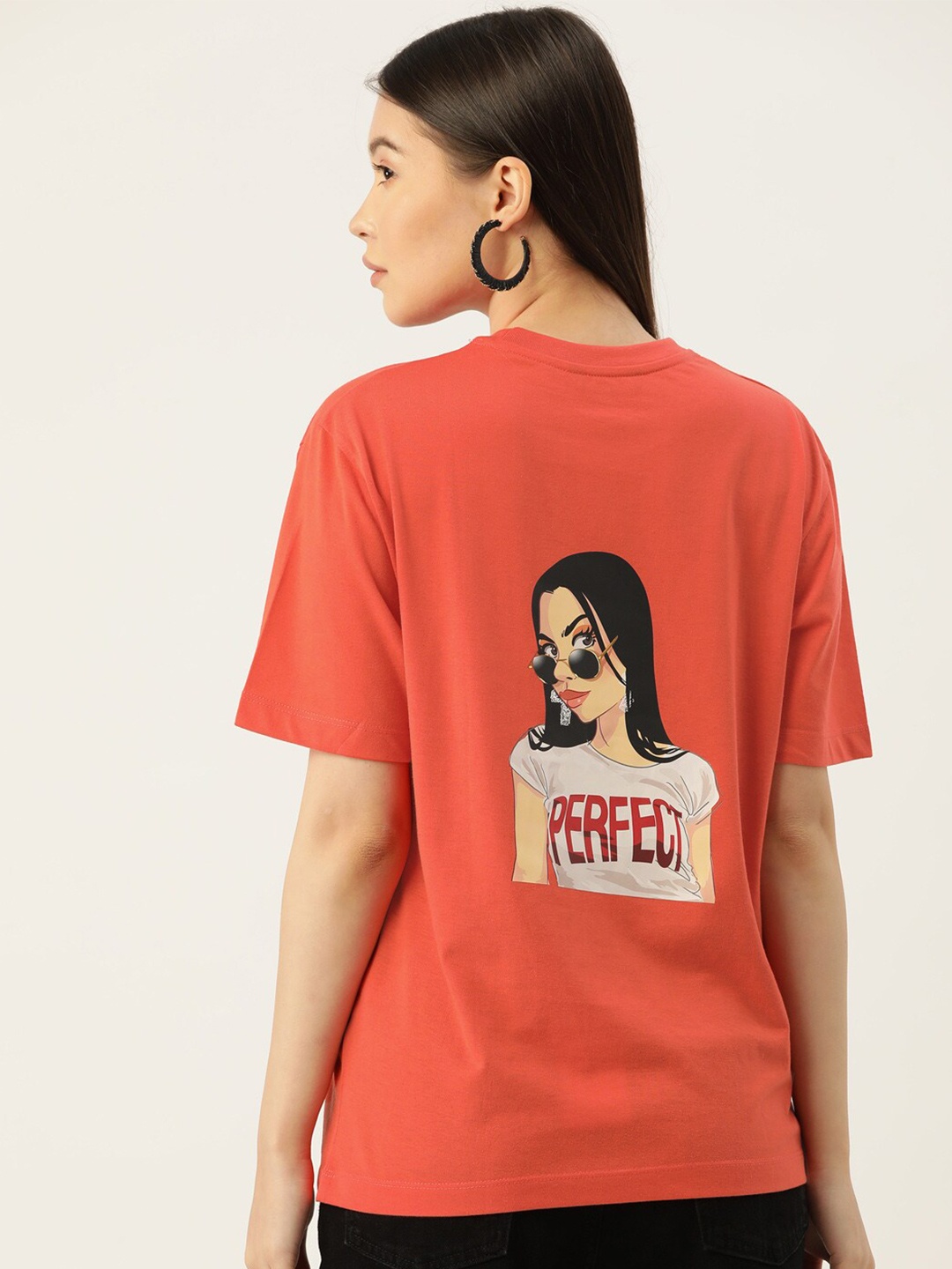 

Slenor Graphic Printed Drop-Shoulder Sleeves Pure Cotton Oversized T-shirt, Orange