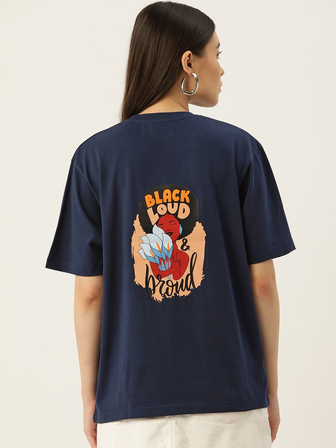 Slenor Graphic Printed Round Neck Pure Cotton T-shirt, Navy blue
