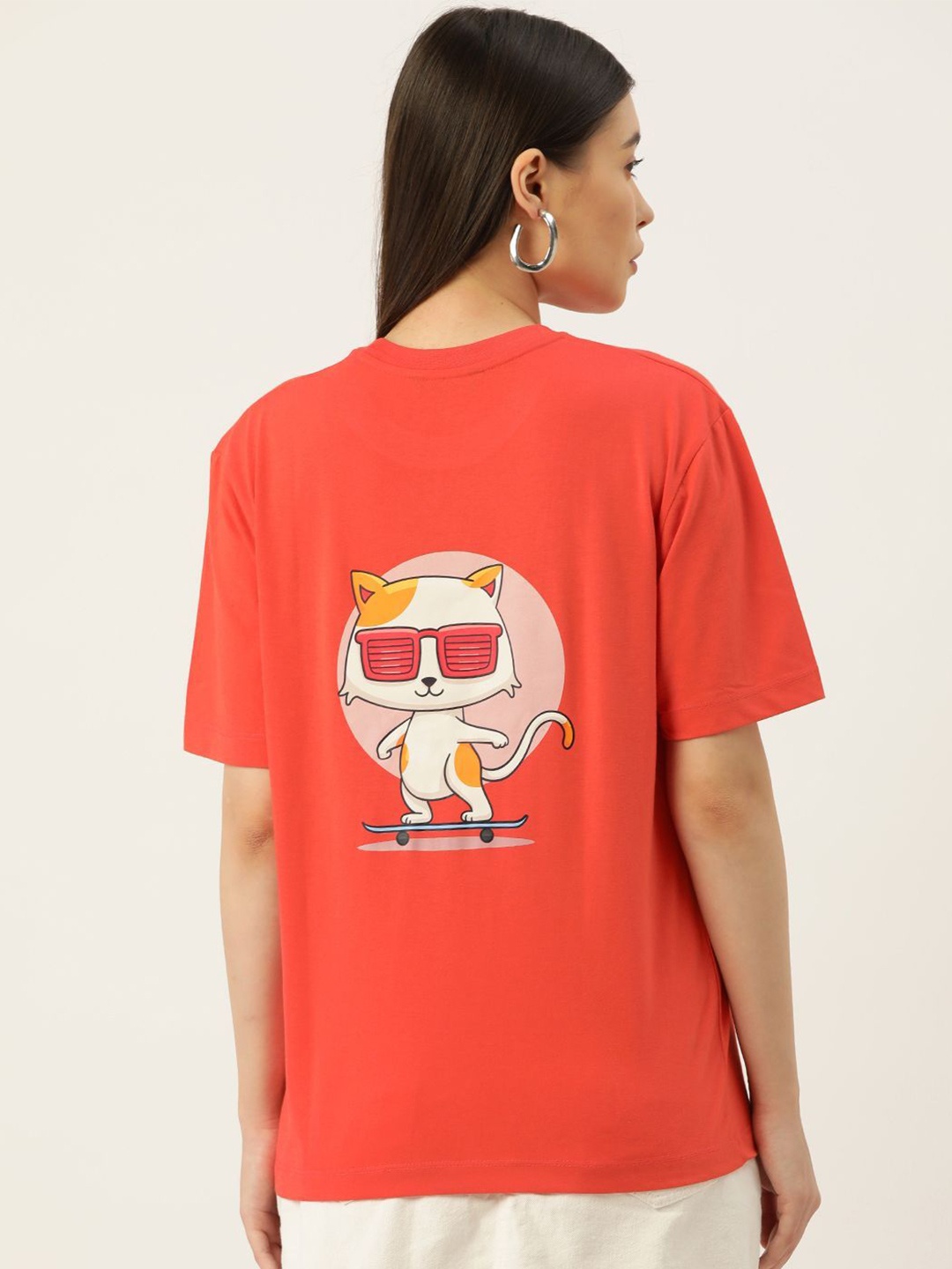 

Slenor Graphic Printed Drop-Shoulder Sleeves Pure Cotton Oversized T-shirt, Orange