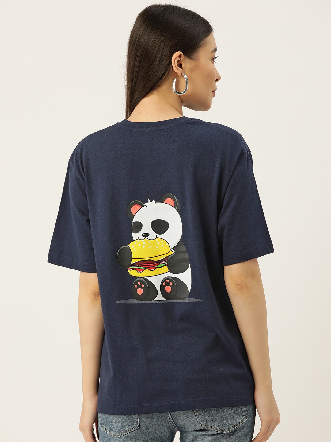 

Slenor Graphic Printed Drop-Shoulder Sleeves Pure Cotton Loose Oversized T-shirt, Navy blue