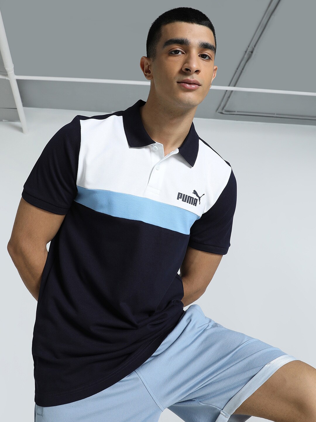 

Puma Stylized Colorblock Slim Fit Polo T-Shirt, Navy blue