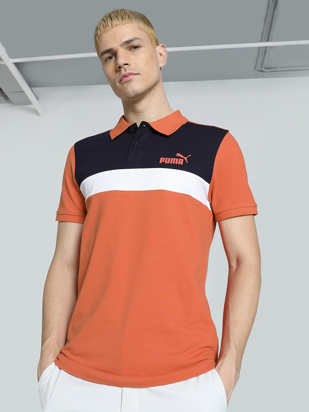 

Puma Stylized Colourblocked Polo Collar Cotton Slim Fit T-Shirt, Orange
