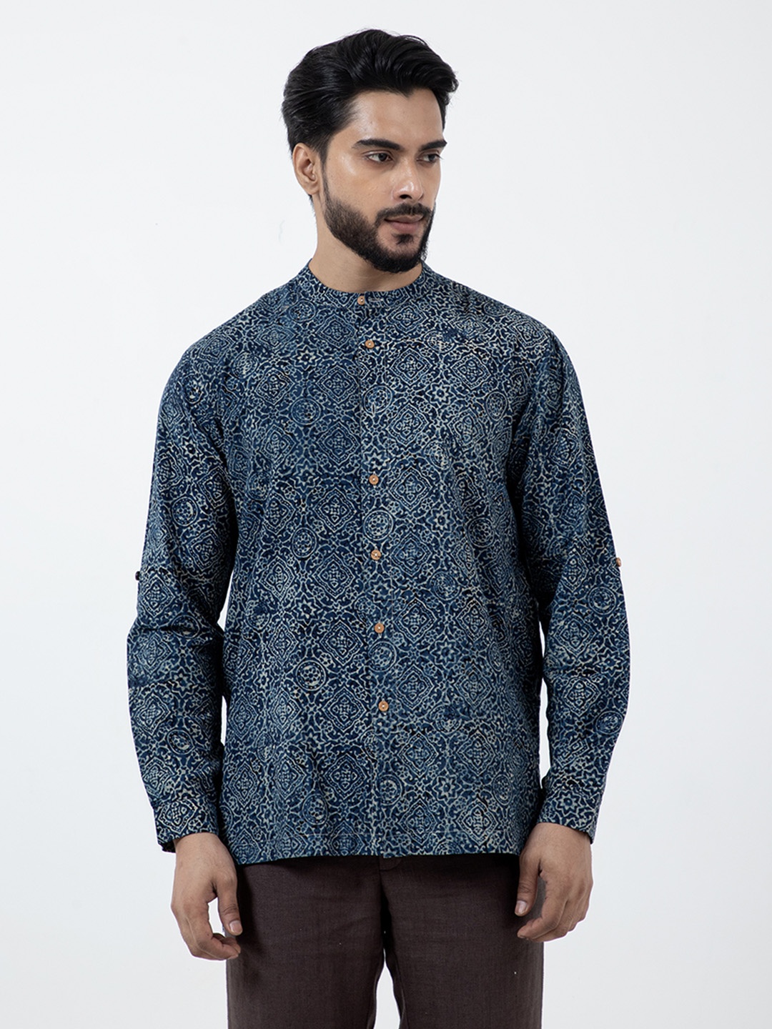 

Inkriti Ajrakh SilverLining High-low Kurta Shirt, Blue