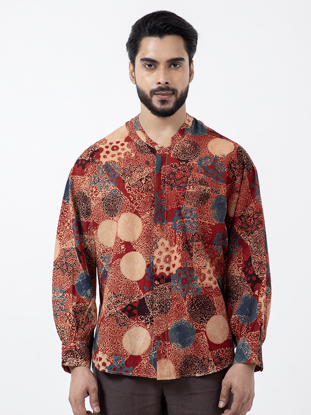 

Inkriti Ajrakh Alizarine Kimono Shirt, Red