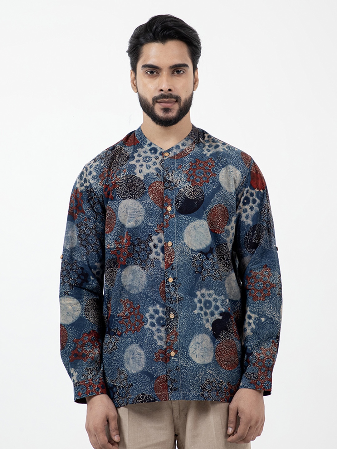 

Inkriti Ajrakh Indigo High-low Kurta Shirt, Blue