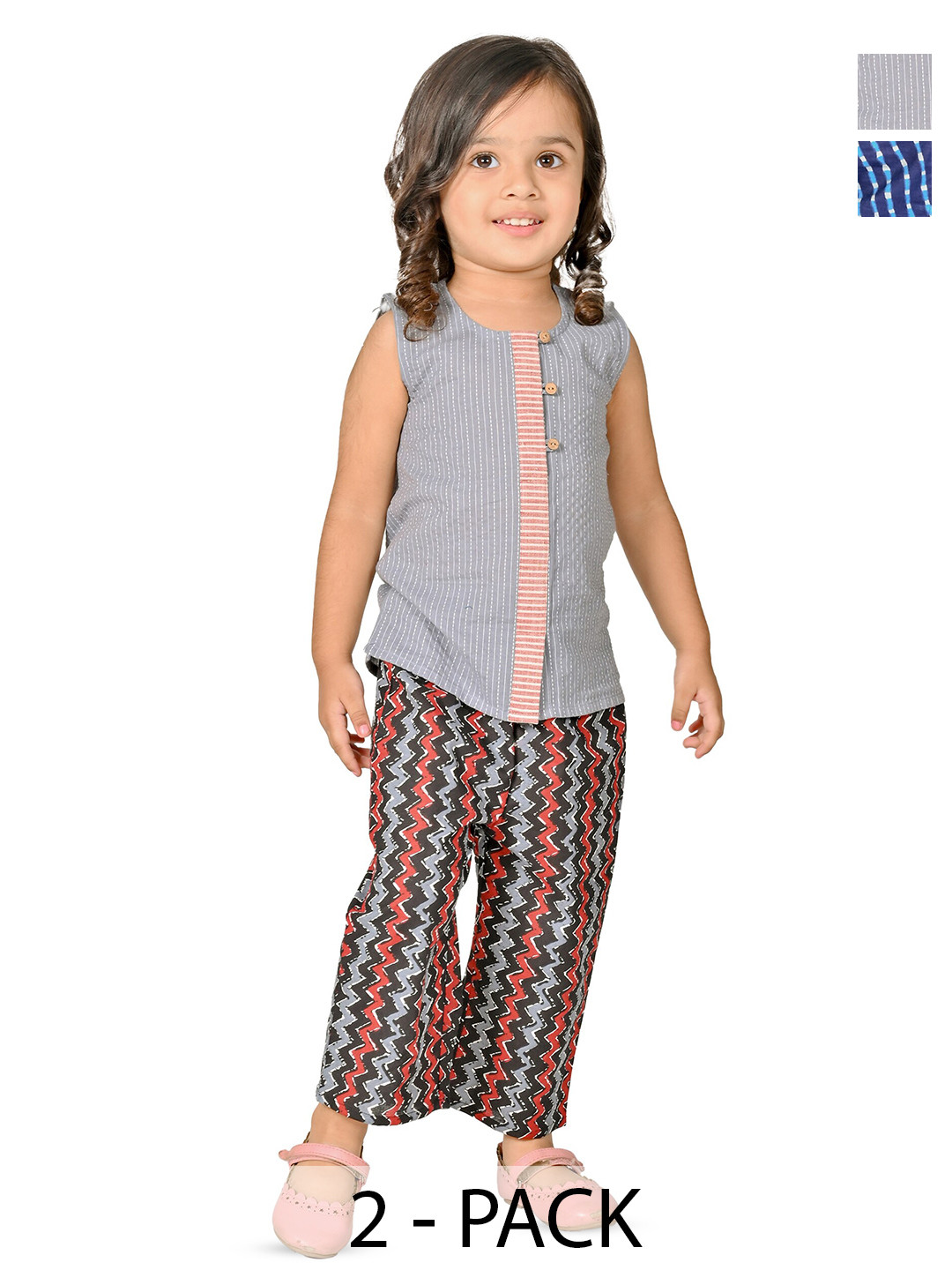 

Tiny Bunnies Girls Pack of 2 Striped Pure Cotton Tunic With Trousers, Grey