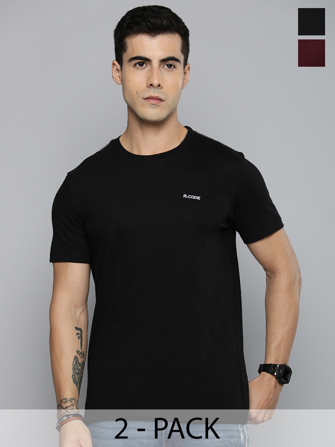 

The Roadster Life Co. Men Pack Of 2 Round Neck T-shirt, Black