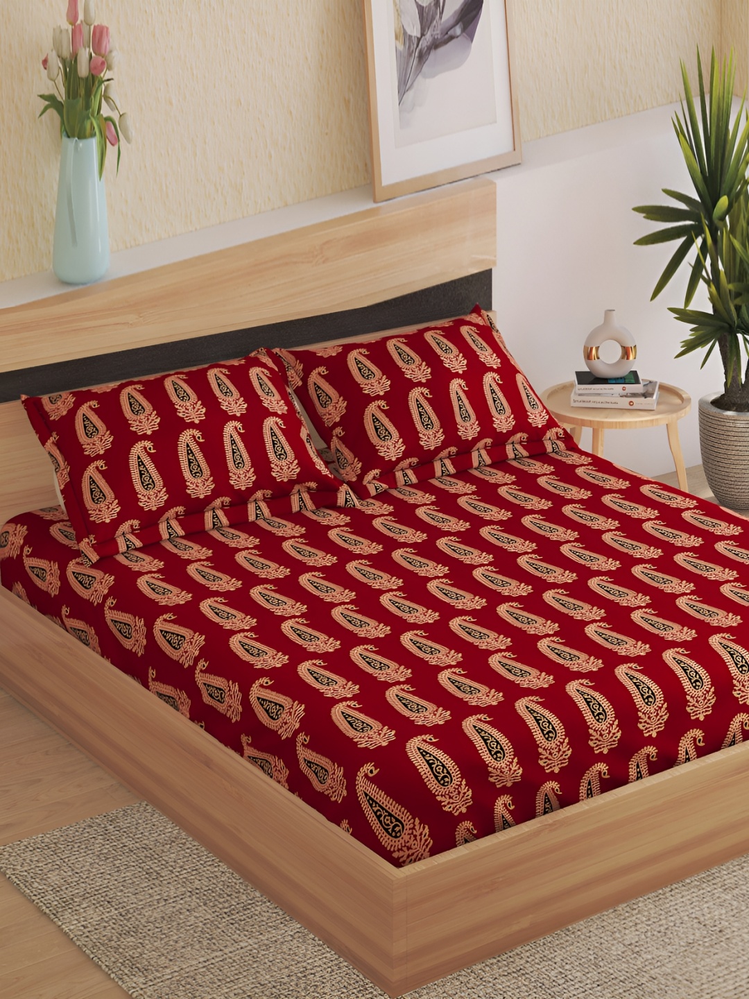 

Home Centre Red & Black Ethnic Motifs Cotton 144 TC Queen Bedsheet with 2 Pillow Covers