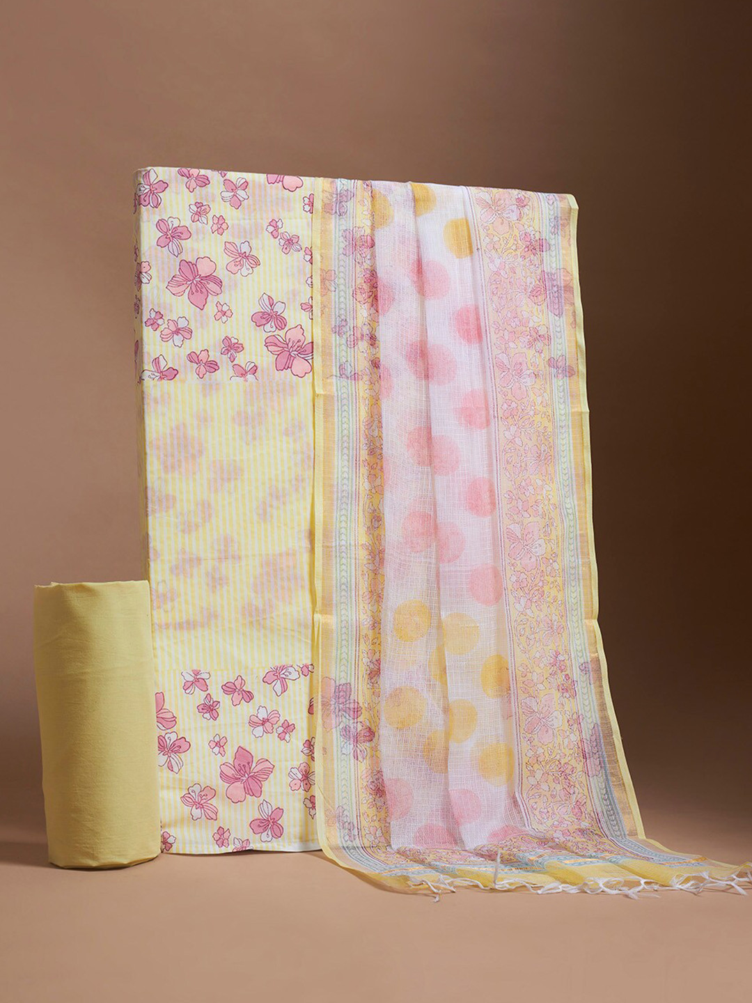 

Taneira Printed Pure Cotton Unstitched Dress Material, Yellow