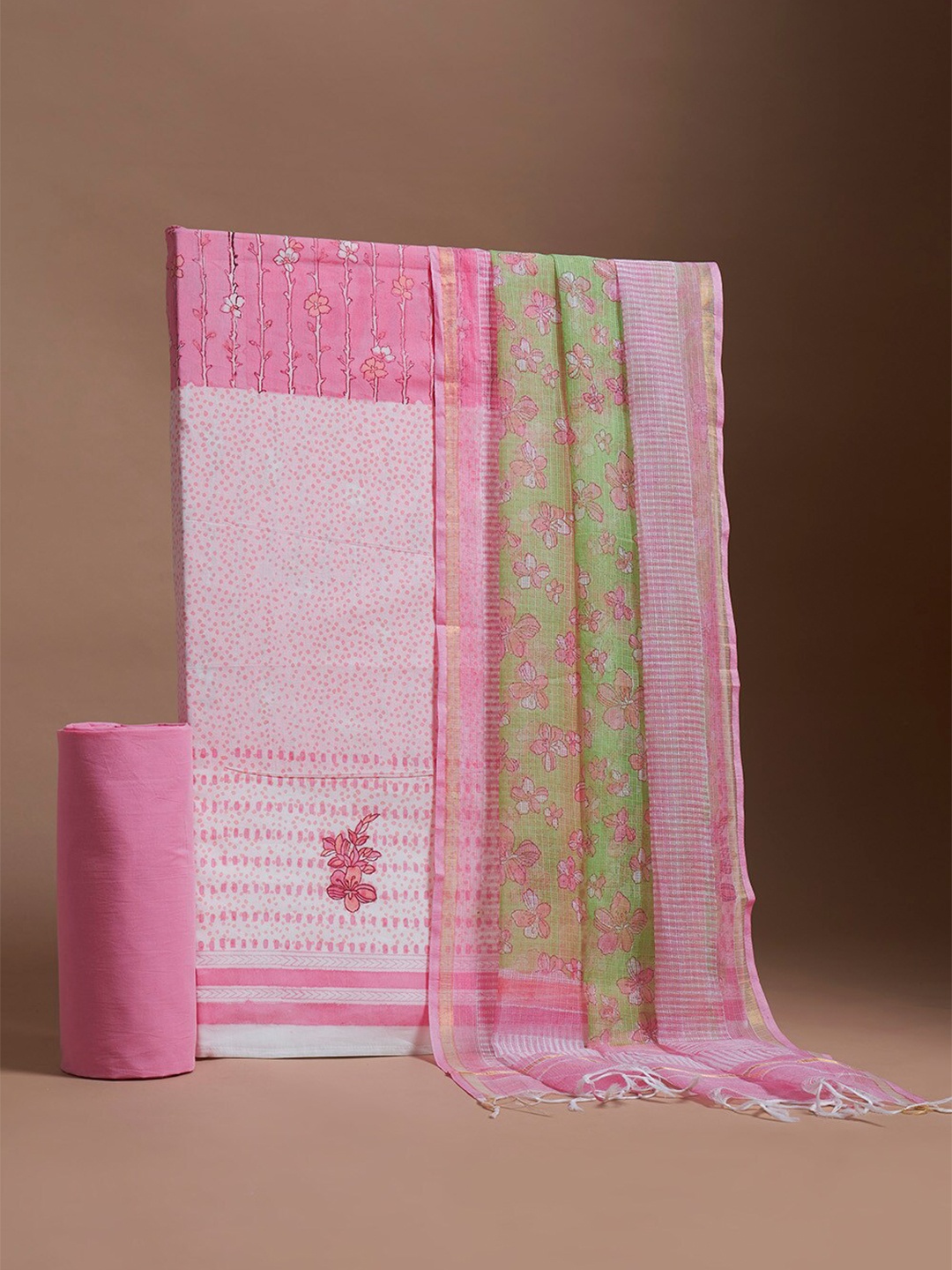 

Taneira Printed Pure Cotton Unstitched Dress Material, Pink