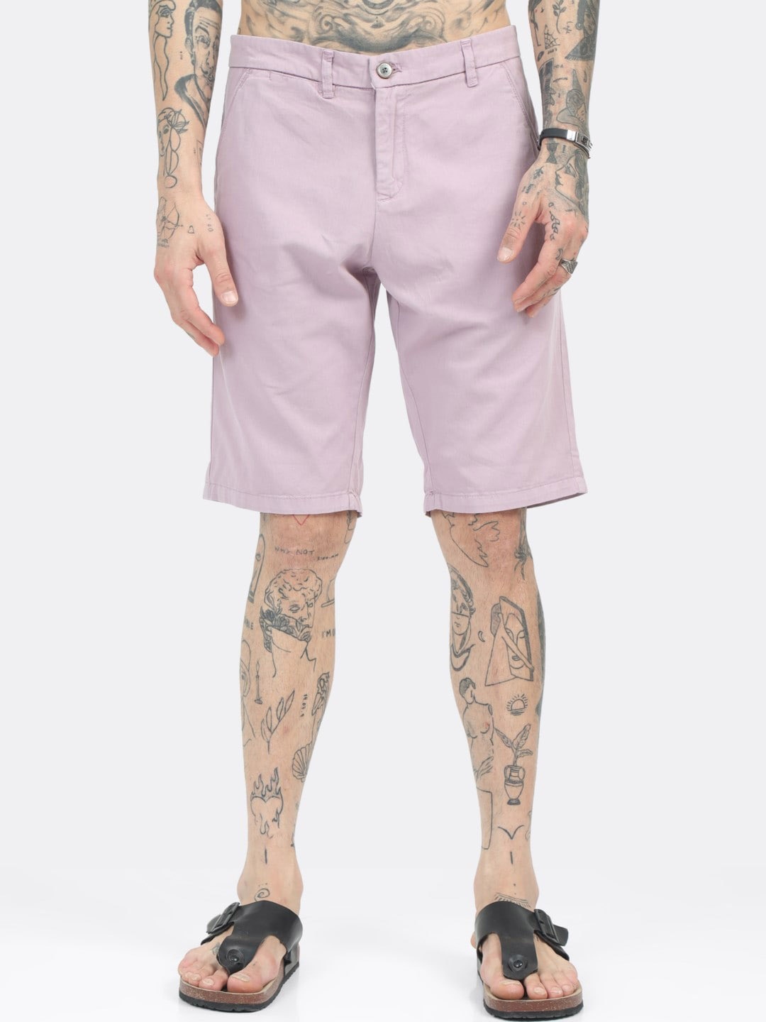 

BADMAASH Men Mid-Rise Slim Fit Cotton Regular Shorts, Purple