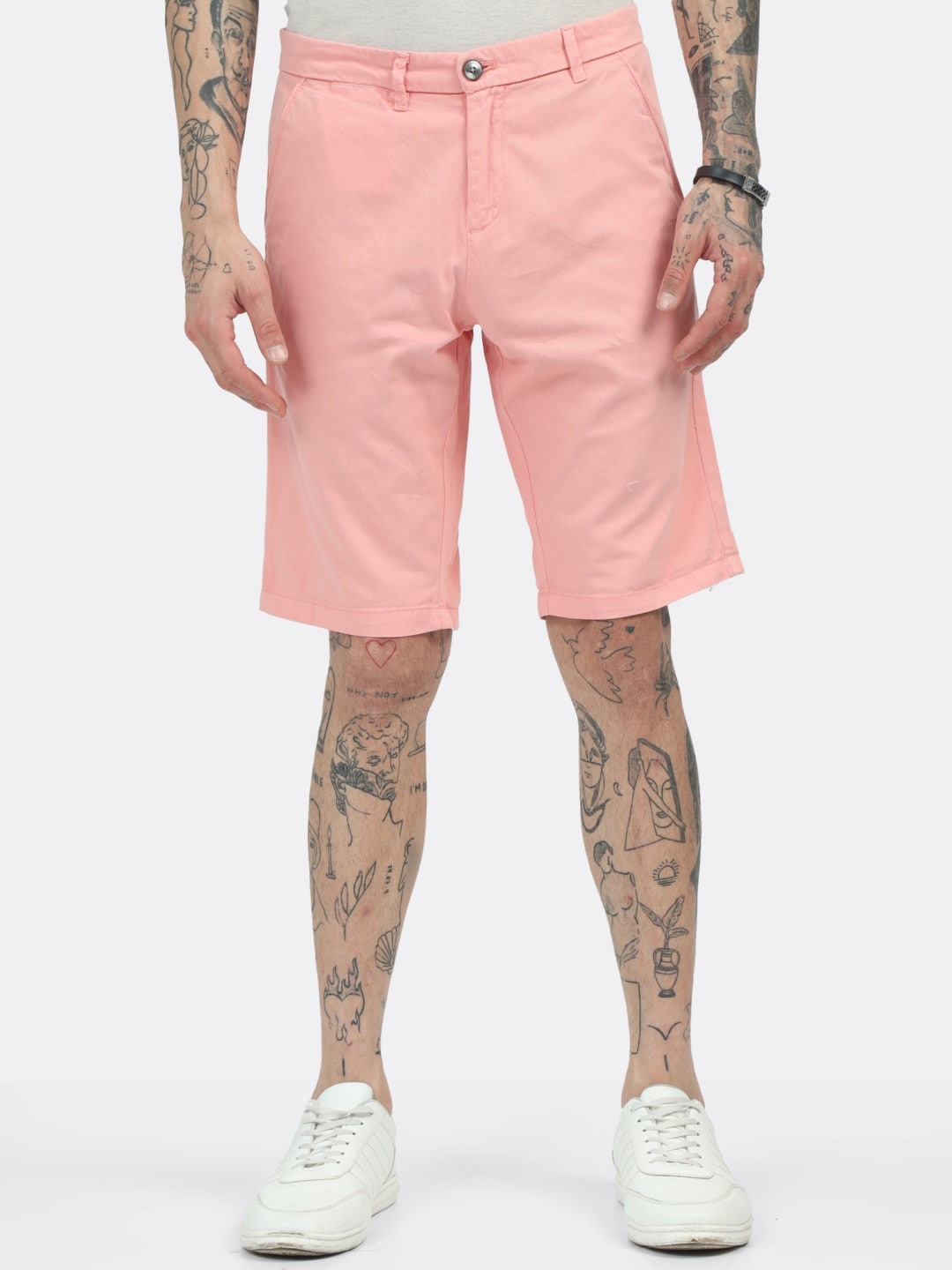 

BADMAASH Men Mid-Rise Slim Fit Shorts, Peach