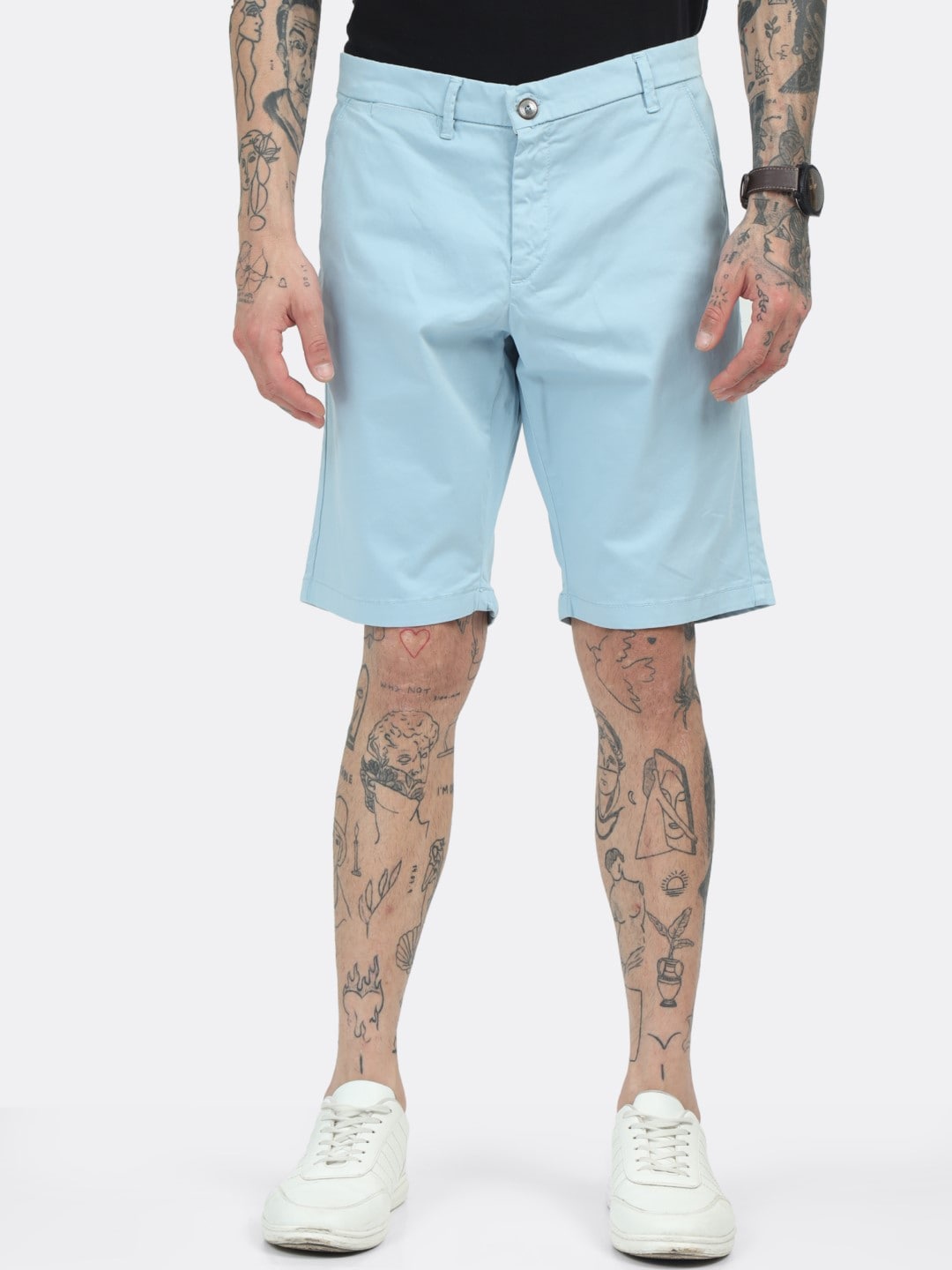 

BADMAASH Men Mid-Rise Slim Fit Shorts, Blue