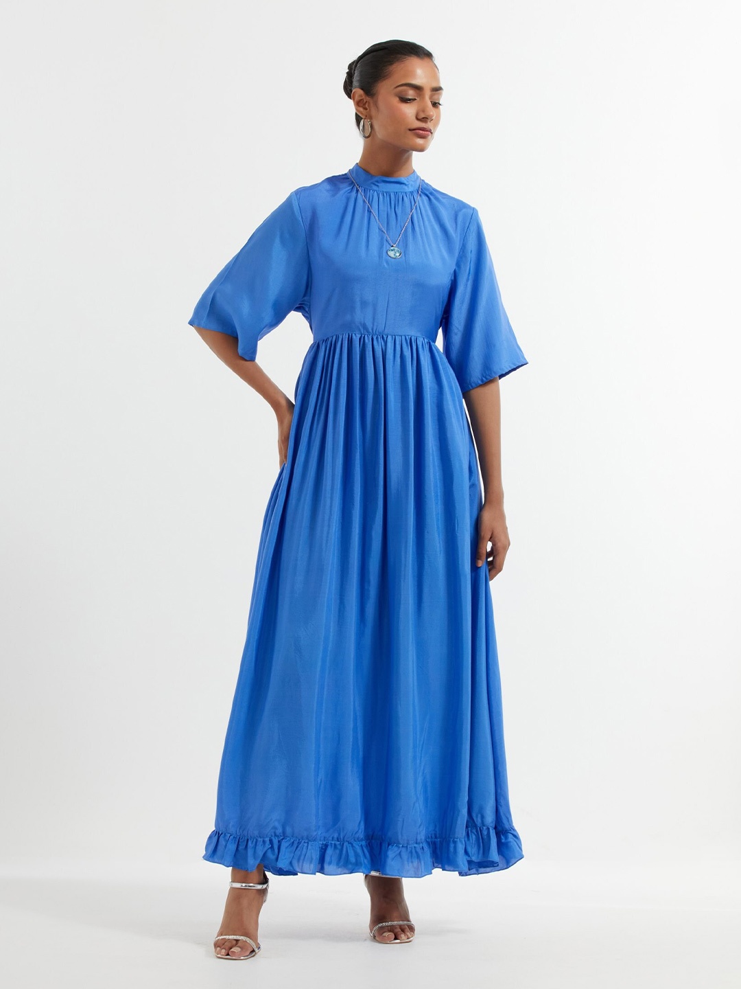 

THE INDIAN CAUSE Mock Neck Maxi Dress, Blue