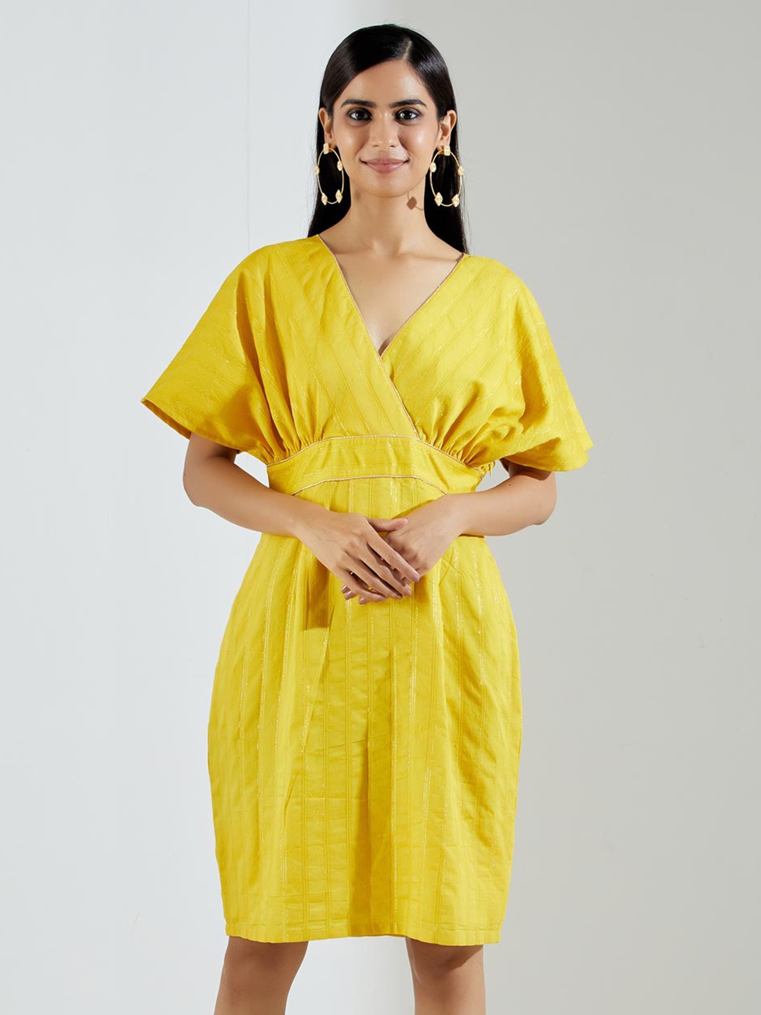 

THE INDIAN CAUSE Kimono Sleeves Wrap Dress, Yellow