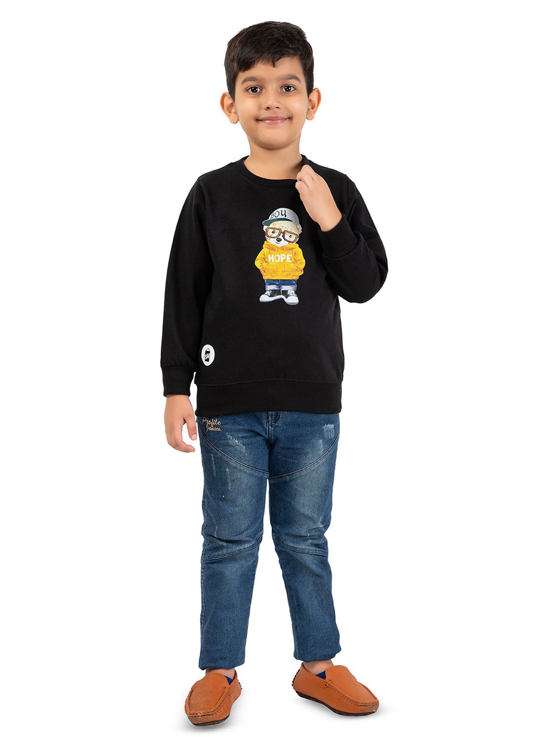

SMSHOPMORE Boys Graphic Printed Round Neck Sweatshirt, Black