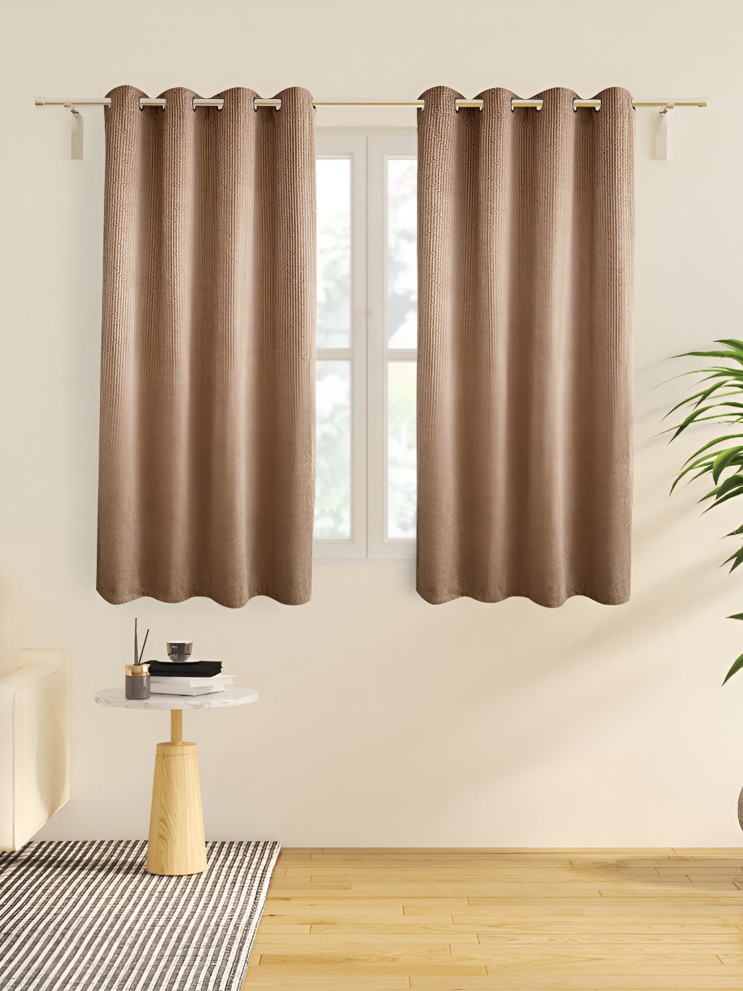 

Home Centre Brown Striped Room Darkening Window Curtain