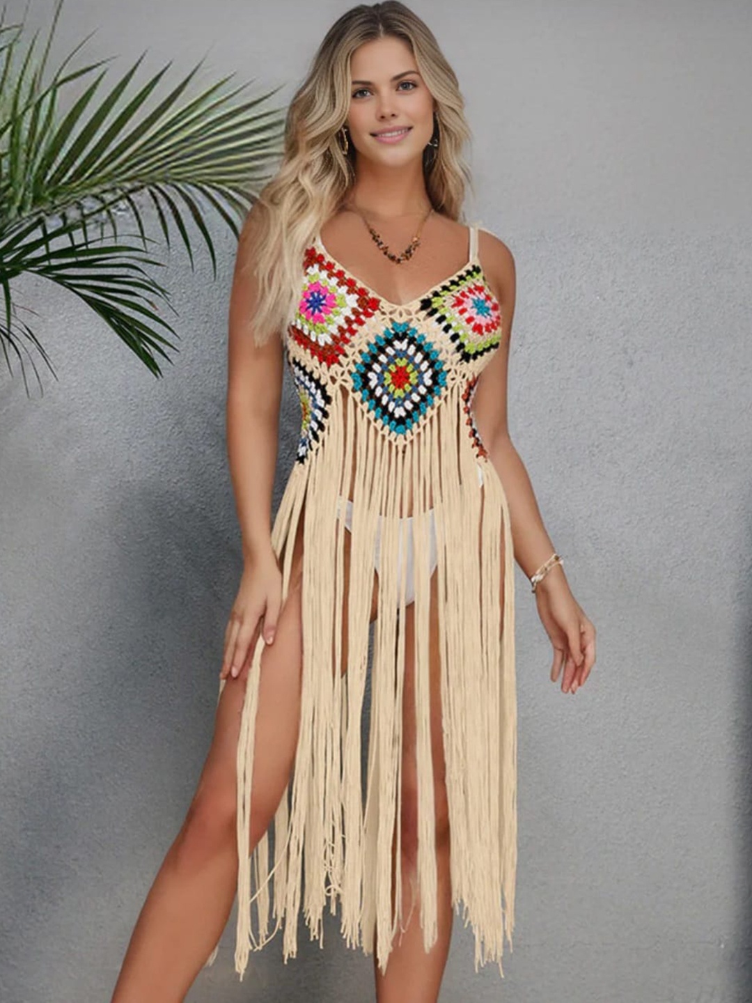 

FIESTA RESORTWEAR Women Self-Designed Swimwear Cover Up Top, Beige