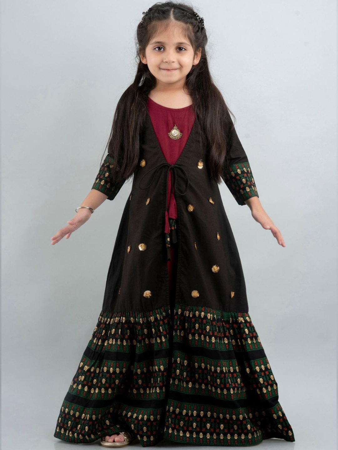 

Cutiediva Girls Printed Fit & Flared Maxi Ethnic Dresses, Black