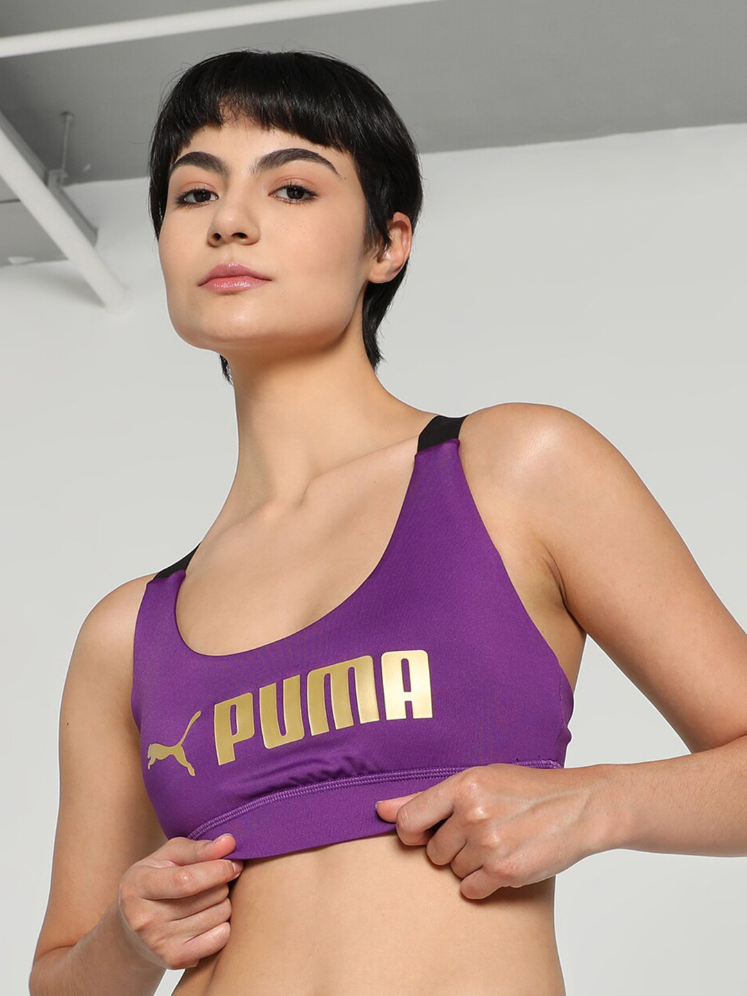 

Puma Fit Mid Impact Heavily Padded Printed Training Bra, Purple