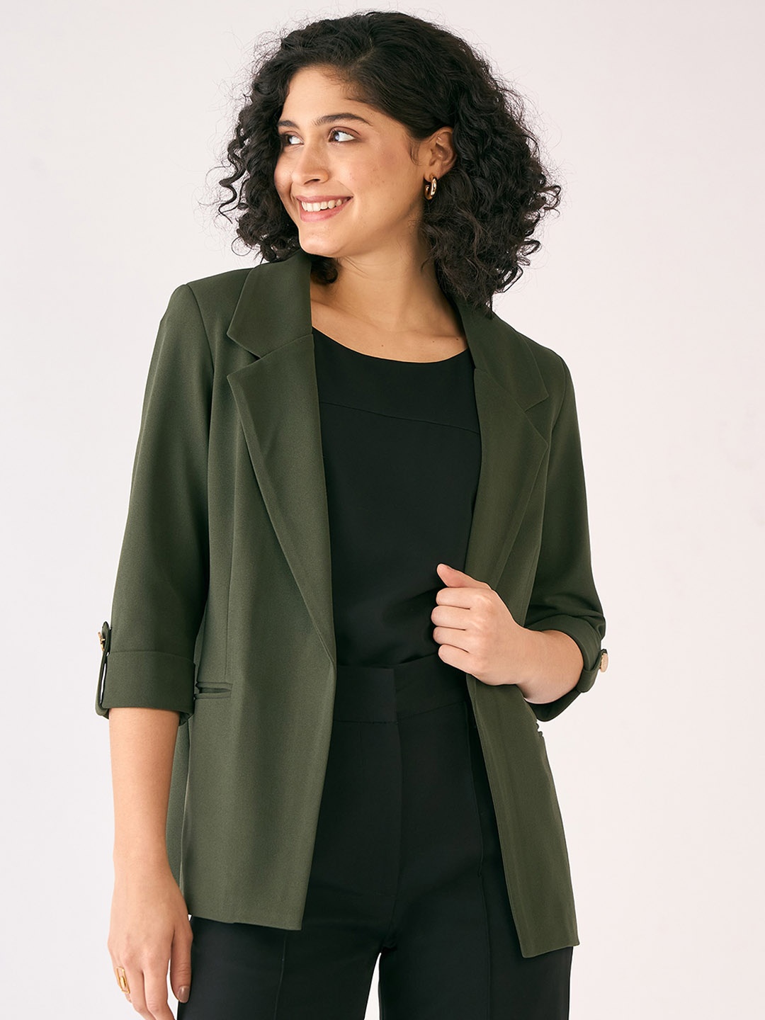 

SALT ATTIRE Single-Breasted Casual Blazer, Green