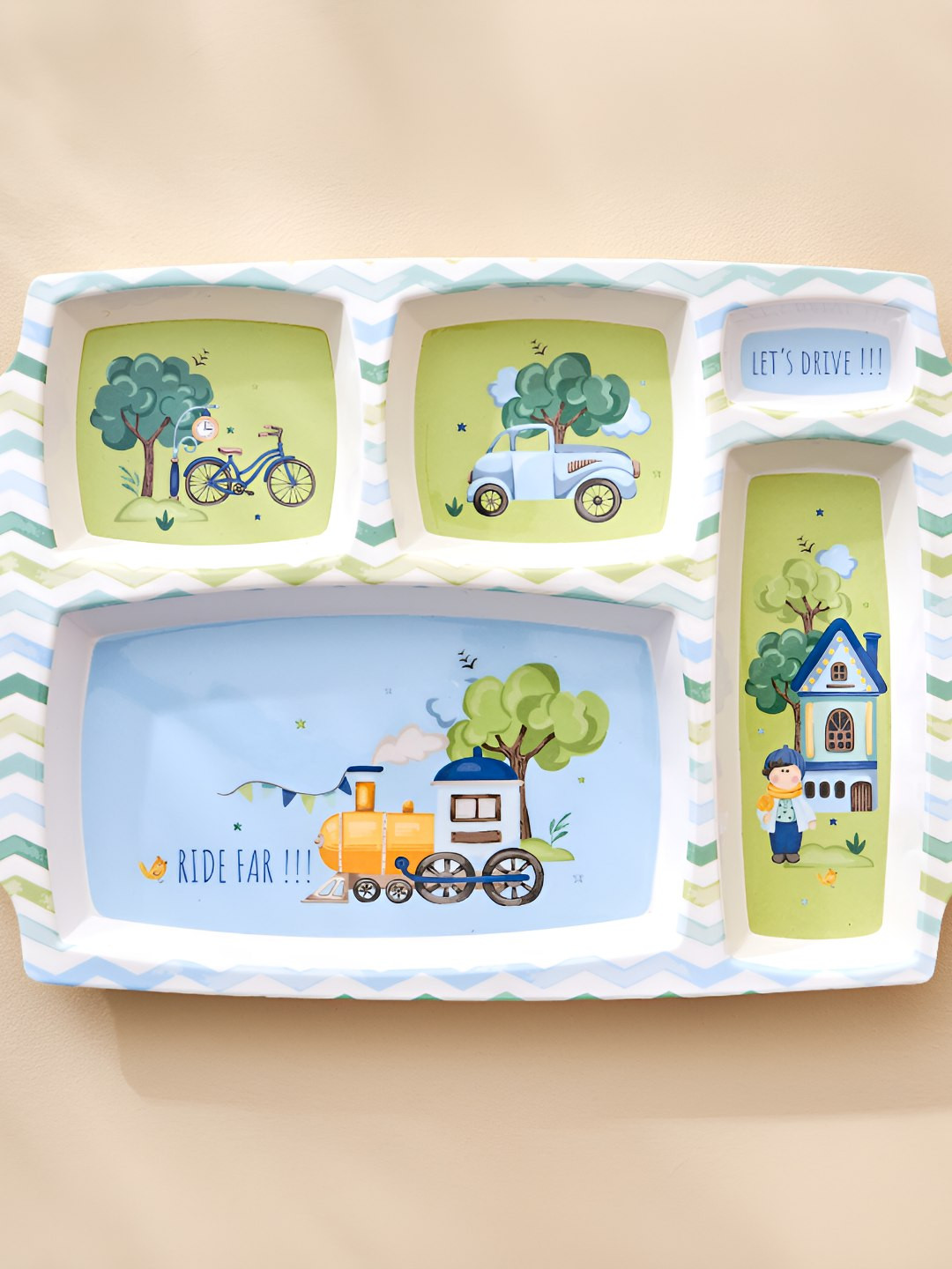 

Home Centre Slate Blue & Green Printed 5 Partition Plate