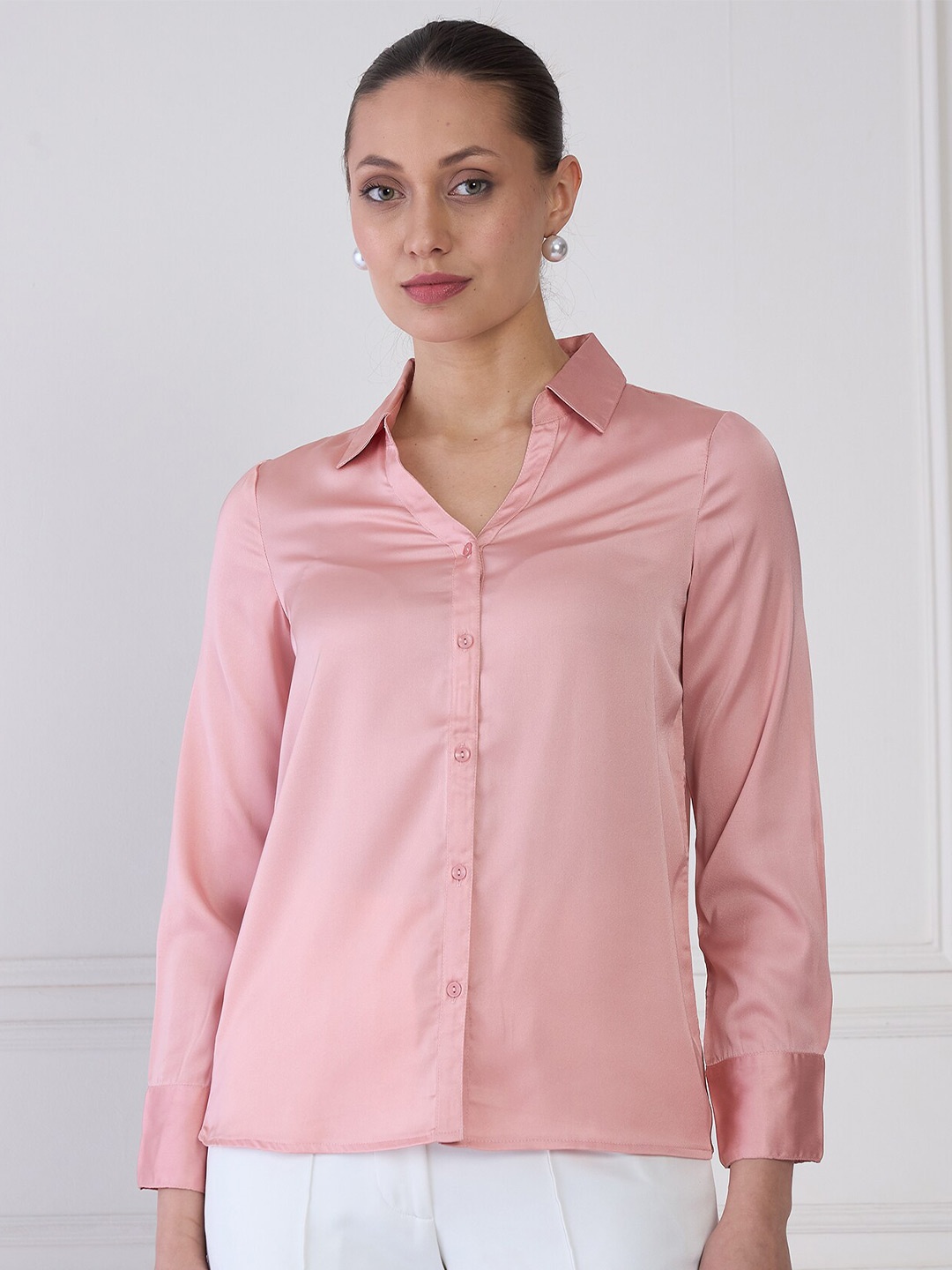 

SALT ATTIRE Spread Collar Long Sleeves Casual Shirt, Pink