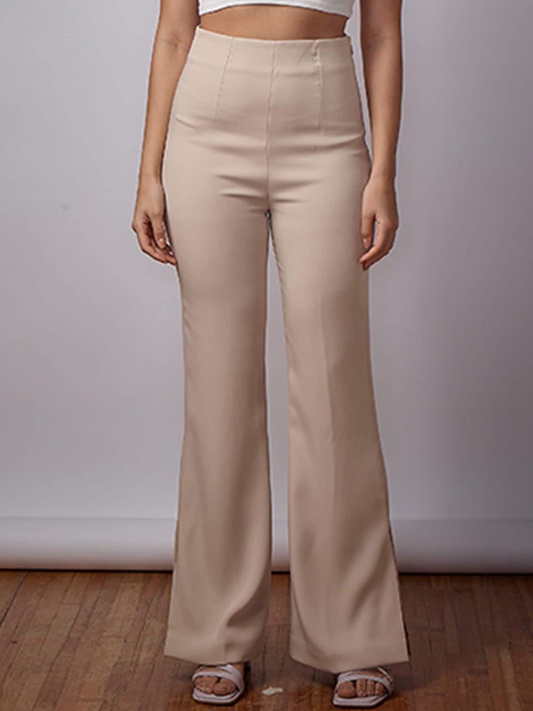 

SALT ATTIRE Women Relaxed High-Rise Easy Wash Bootcut Trouser, Nude